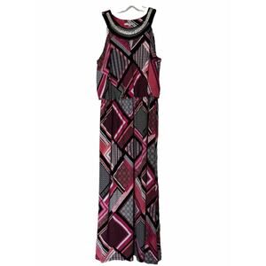 Women’s Liquid Knit Dress Embellished Multicolor Long Sleeveless Geometric Sz L